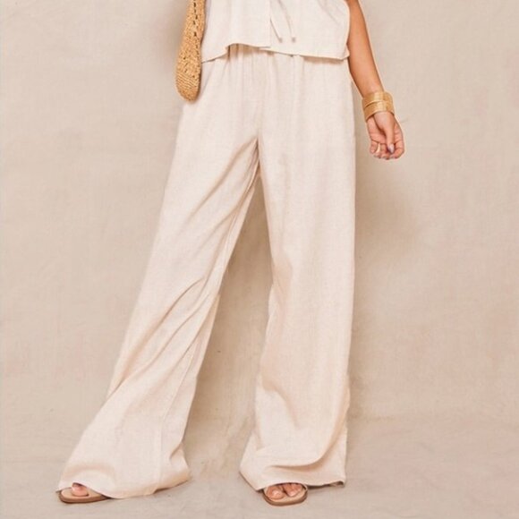 PrettyLittleThing Pants - NWT Pretty Little Thing Stone Linen Wide Leg Trouser - Size 6
